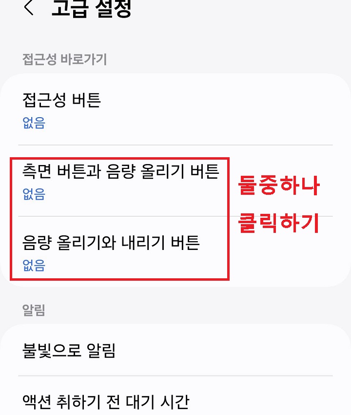 고급 설정 페이지 보임