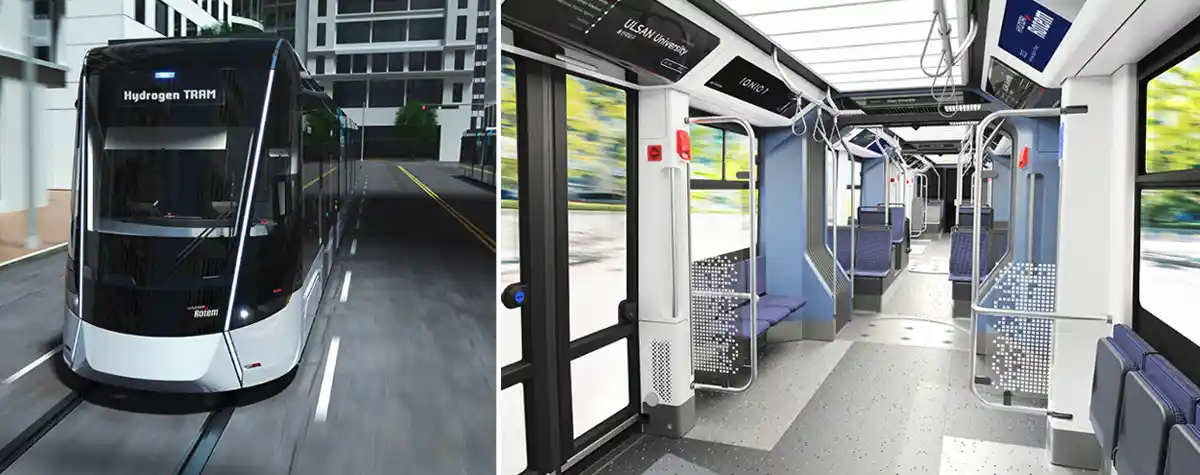 수소전기트램-실외이미지-주행-실내이미지-의자-출입문