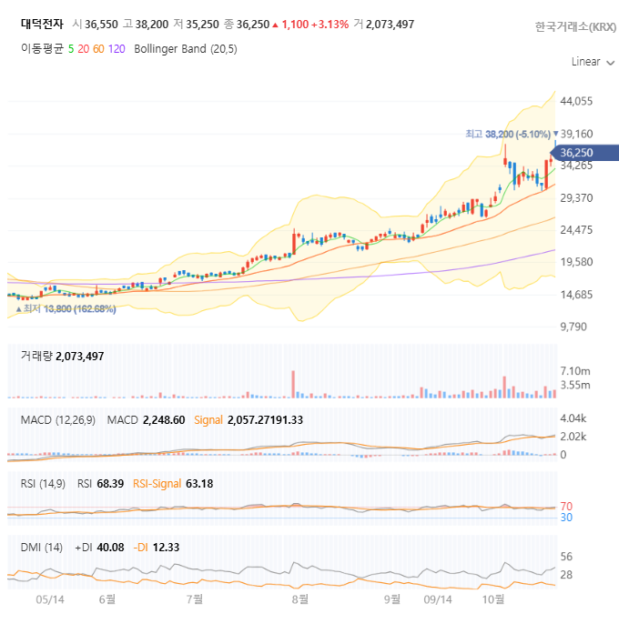 대덕전자 일봉 차트 자세히