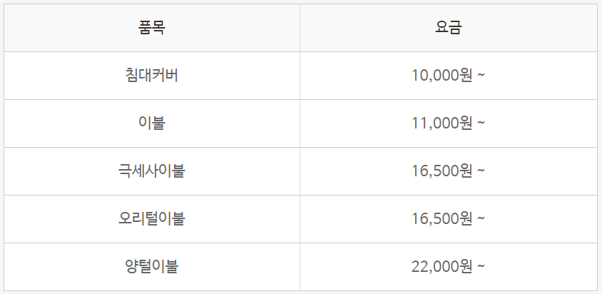 크린토피아 세탁가격표