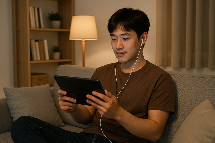 실내에서 콘텐츠 소비를 하는 개인