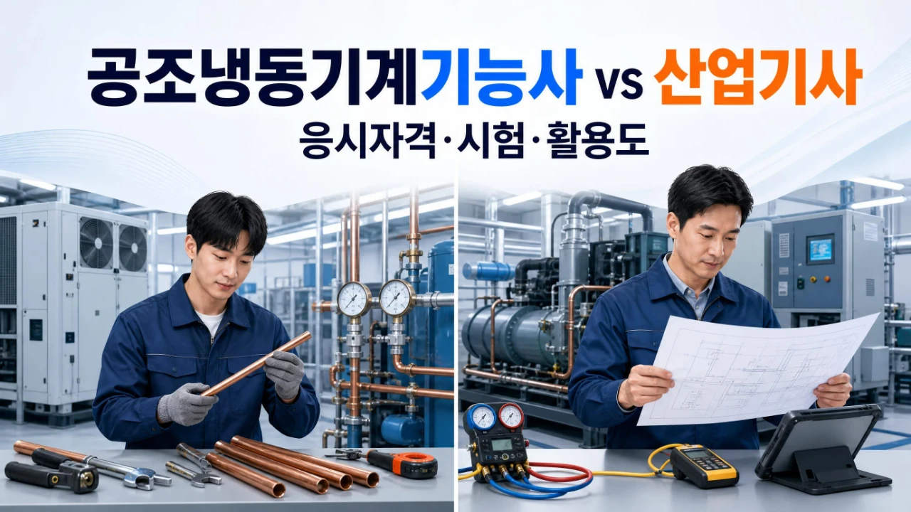 공조냉동기계기능사와 산업기사의 응시자격과 시험 차이를 비교한 안내 이미지