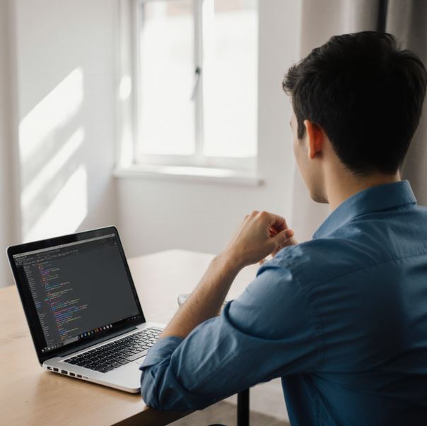 노트북 앞에서 취업 준비를 하는 사람의 뒷모습