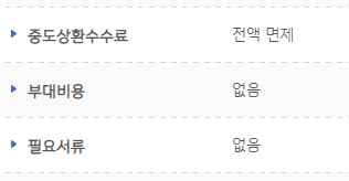 신청서류, 중도상환수수료, 부대비용