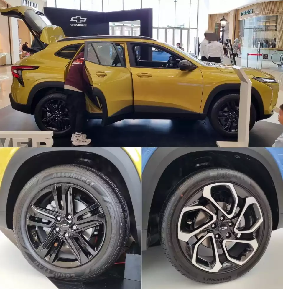 트랙스 크로스오버 액티브의 18인치 바퀴(좌)와 RS의 19인치 바퀴(우)를 비교했습니다.