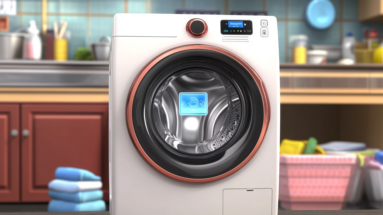 바쁜 가정에서 스마트폰 앱을 통해 원격으로 제어되는 혁신적인 삼성 세탁기, 첨단 기술로 편리한 사용성을 제공하는 장면.