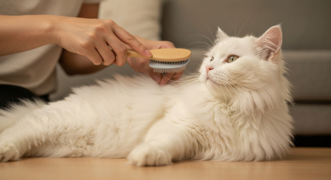 장모종 고양이 빗질