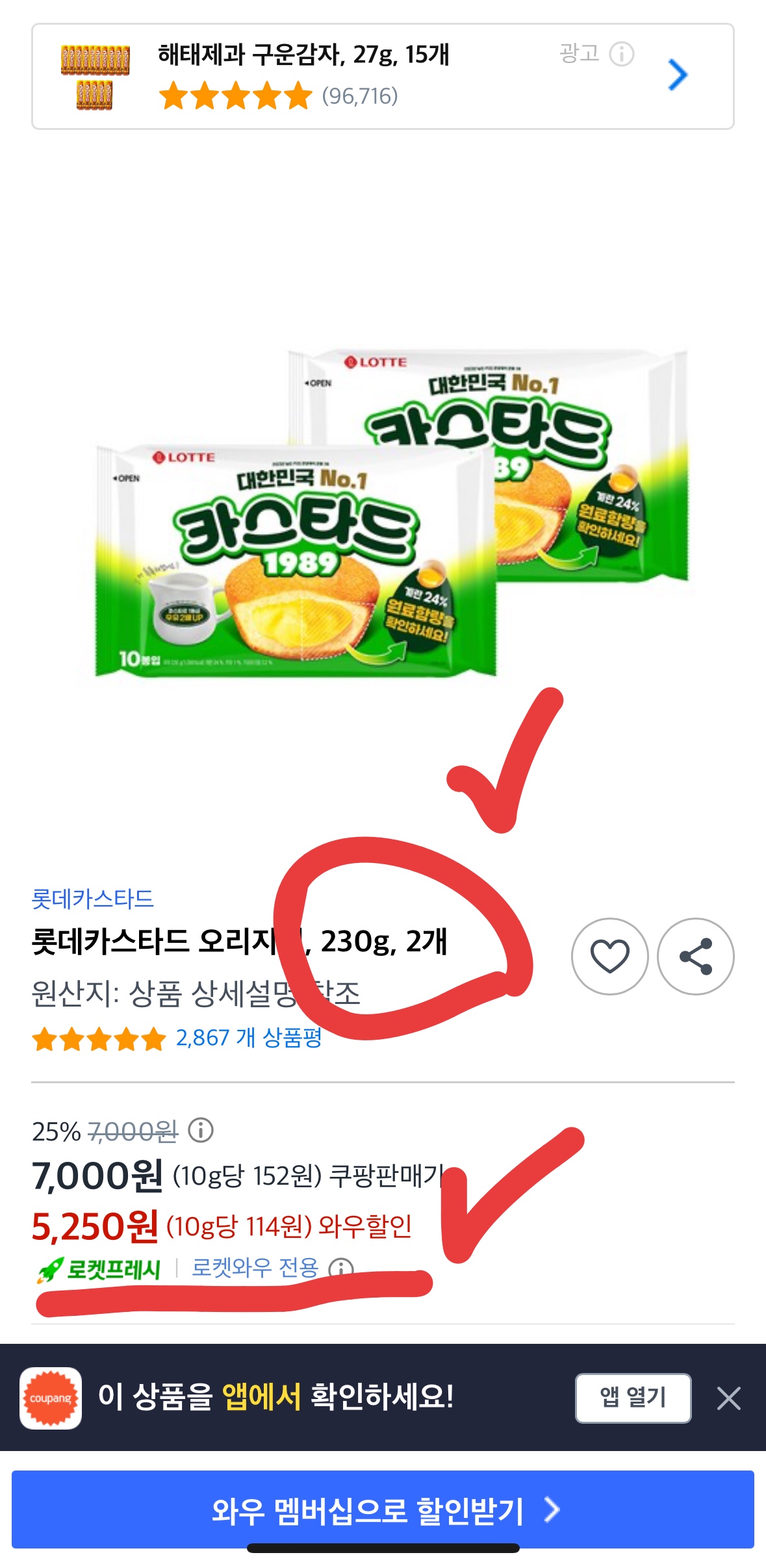 롯데 카스타드 오리지널 역대급 할인, 쿠팡 로켓프레시 한정 정보 바로 확인하기