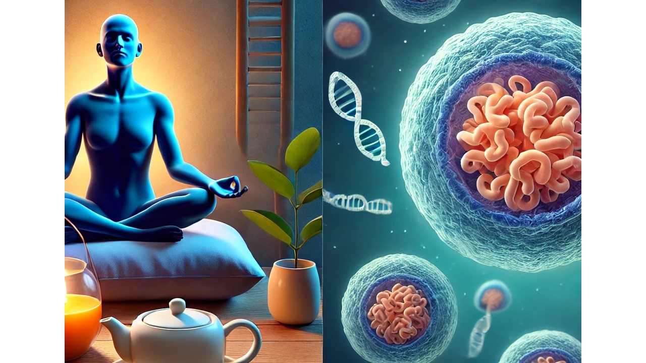 잠들기 전 명상이나 허브티를 마시는 모습