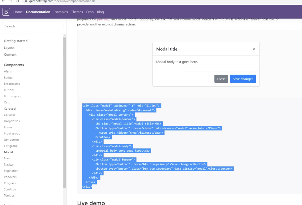 Bootstrap 모달창 코드를 추가한 list.jsp의 예시 화면