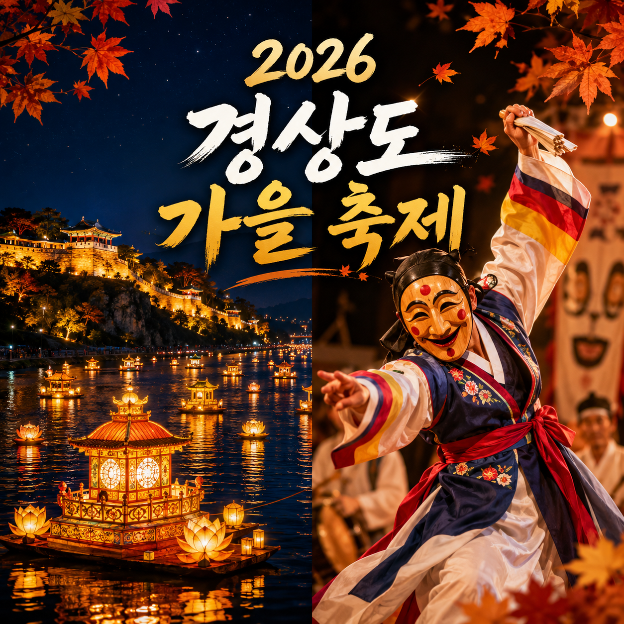 2026 경상도 가을 축제 일정과 진주 남강유등축제 안동 국제탈춤페스티벌을 비교한 이미지