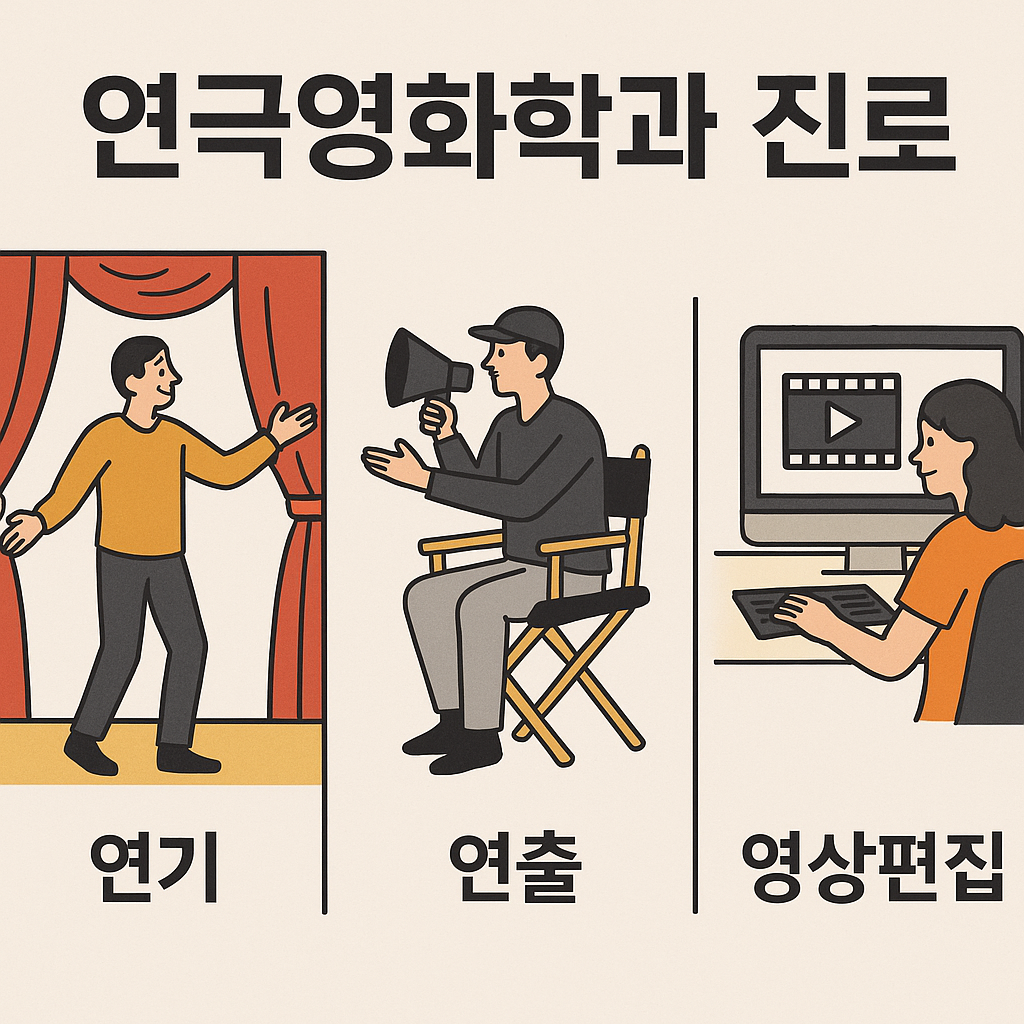 연기, 연출, 영상편집 분야를 설명하는 한국어 정보 이미지