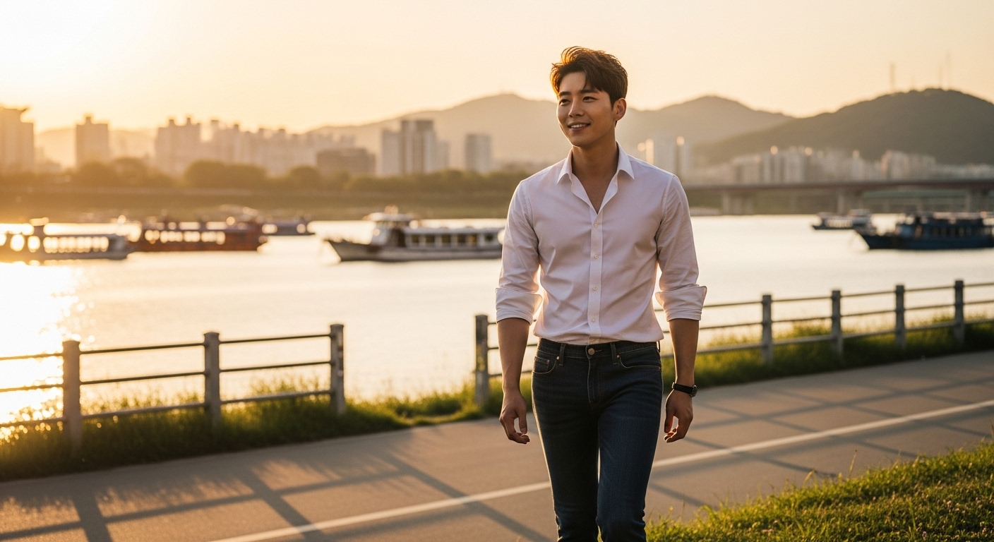 퇴근 후 산책하는 사진