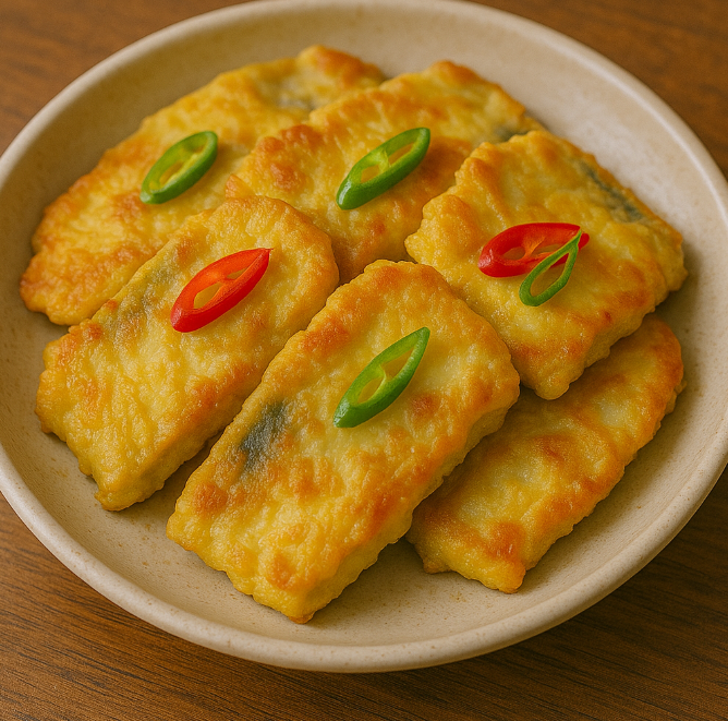 접시에 담겨 있는 동태전 사진