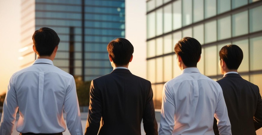 출근하는 청년들의 뒷모습