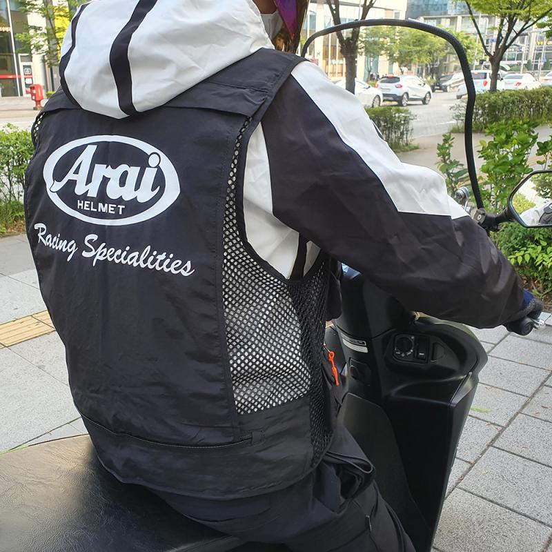 배달대행 여름 조끼 아라이 로고 퀵서비스 용품 오토바이 시재 가방 라이더 카드기 수납