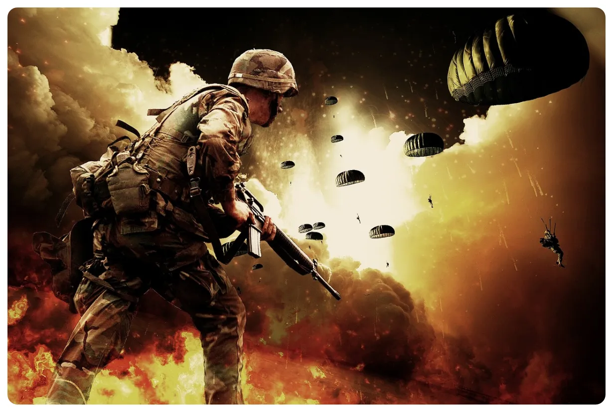 군인이-불이-타오르는-전장으로-달려들고-있음