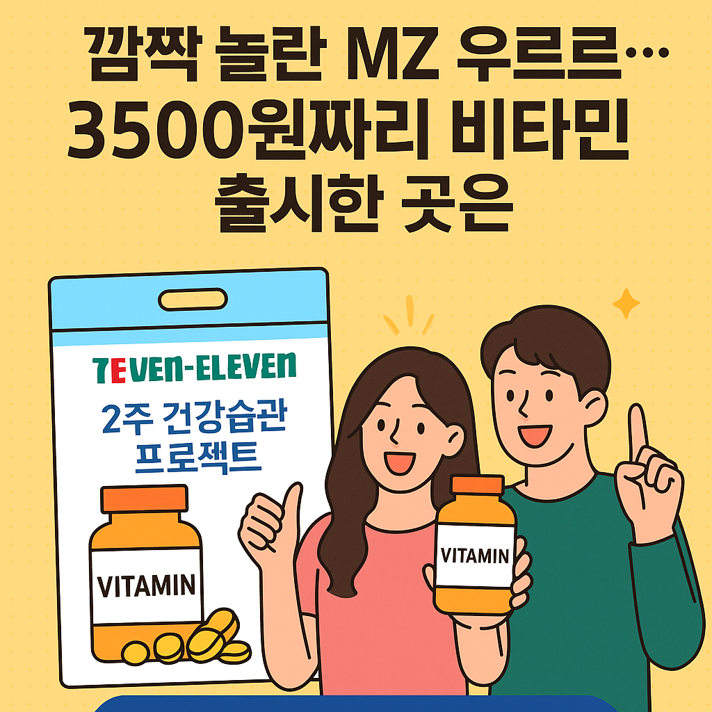 “3500원 소용량 비타민과 젊은 소비층의 건강관리 트렌드를 시각적으로 표현한 가성비 건강 습관 썸네일 이미지”