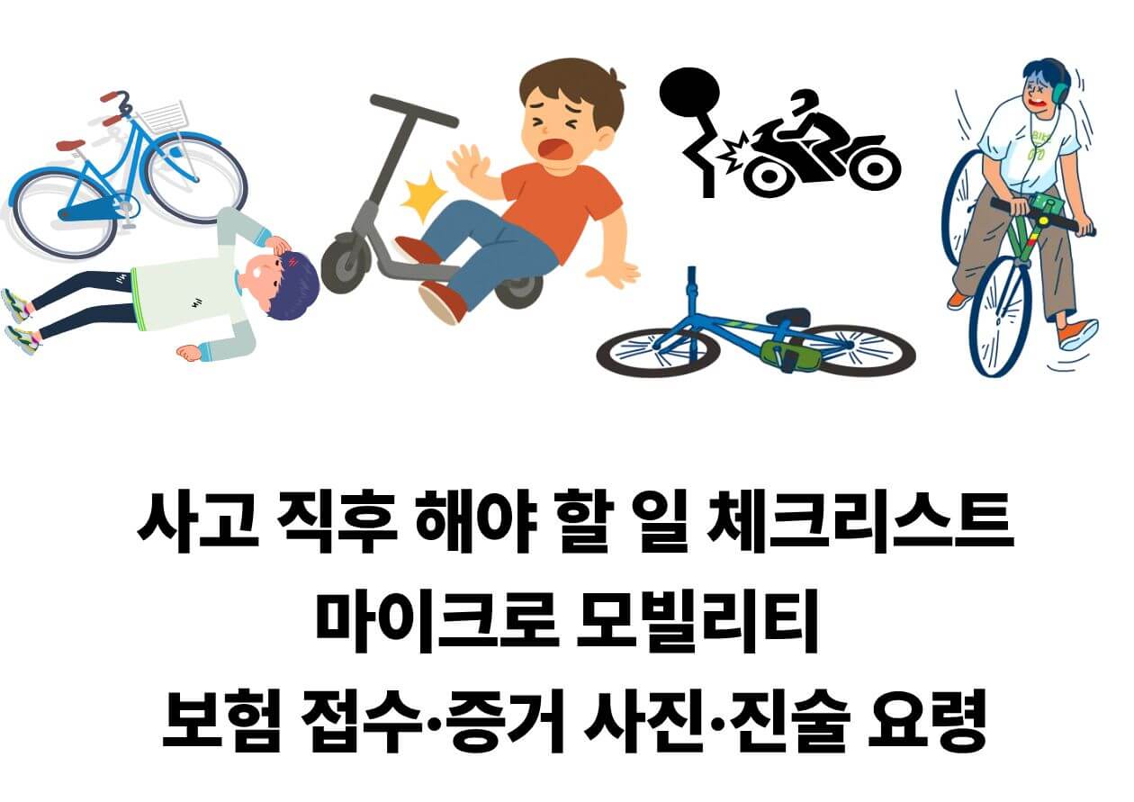 경미한 마이크로 모빌리티 사고와 중대한 사고의 대응 차이를 비교한 표 형식 그래픽