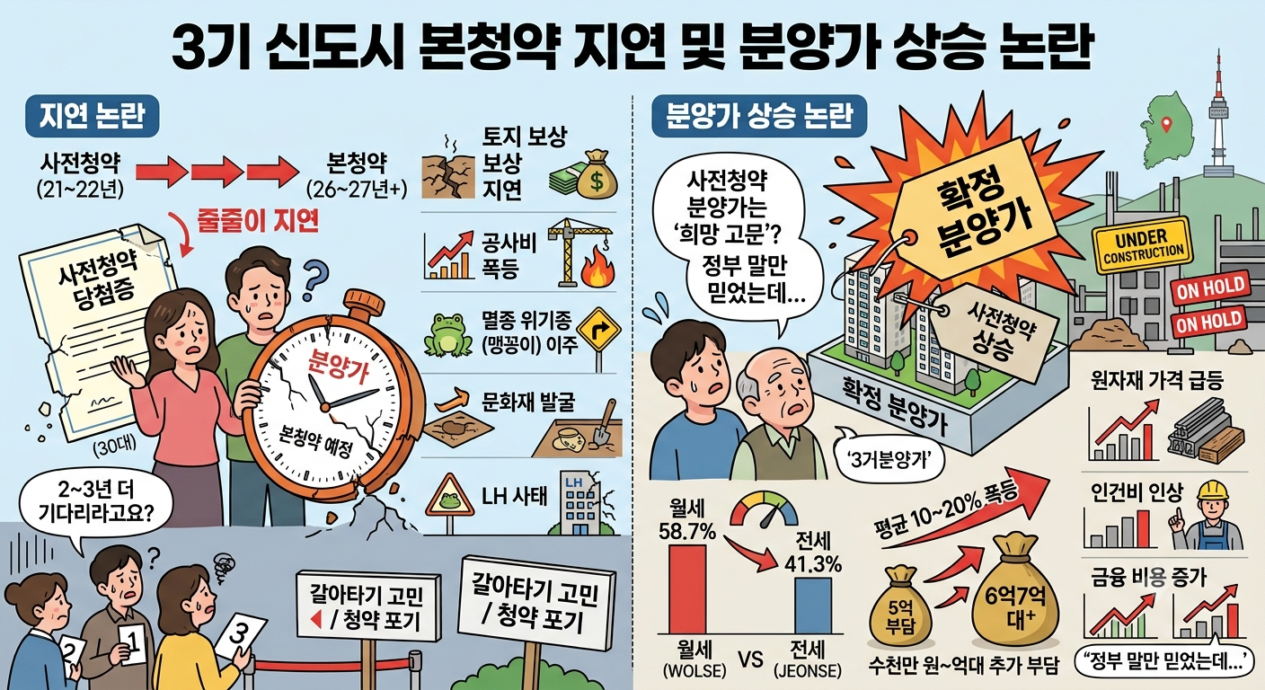 목 놓아 기다리던 3기 신도시 본청약 지연 및 분양가 상승 논란