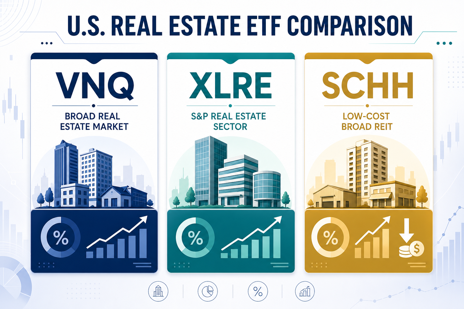 VNQ XLRE SCHH 핵심 차이 비교