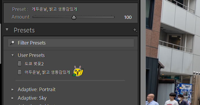 프리셋이 저장된 모습
