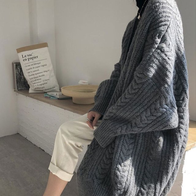 꽈배기 겨울 롱가디건 여성 로브 롱니트