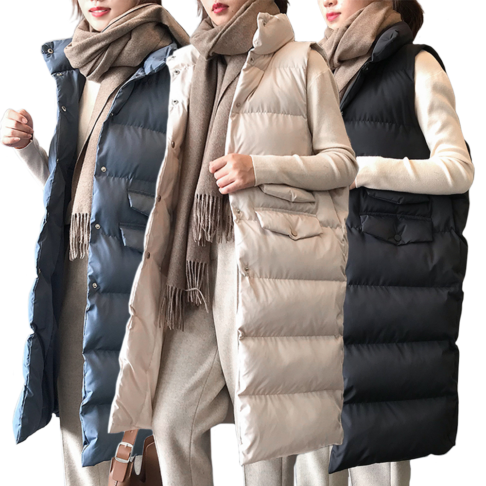 여자 다운패딩 코튼 롱 패딩조끼 베스트 오버핏