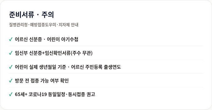 독감 접종 준비서류와 주의