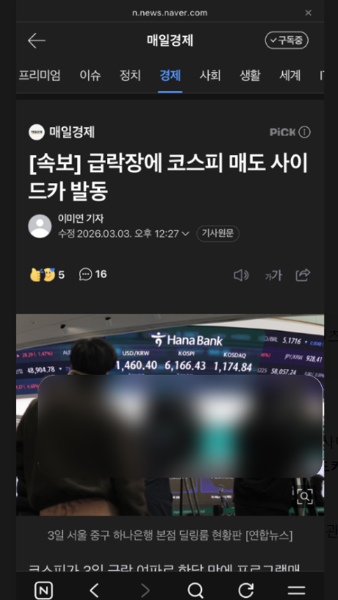 매일경제 사이드카 발동 뉴스 기사