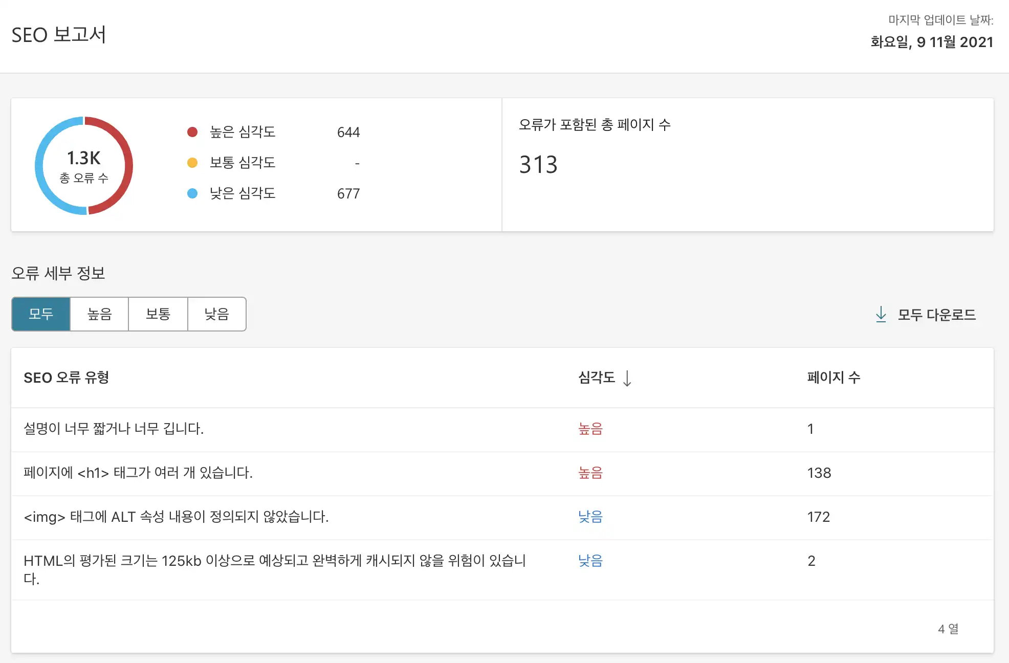 MS 빙 SEO 보고서