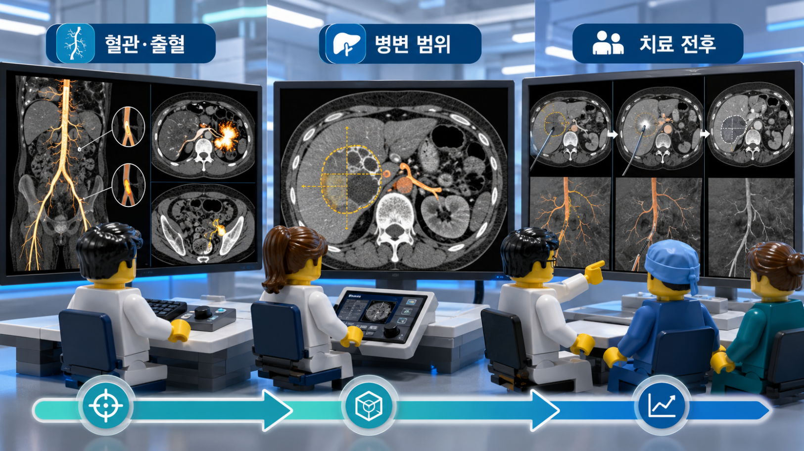 조영제 검사의 주요 목적인 혈관·출혈·누출 확인과 병변 범위 및 치료 전후 비교