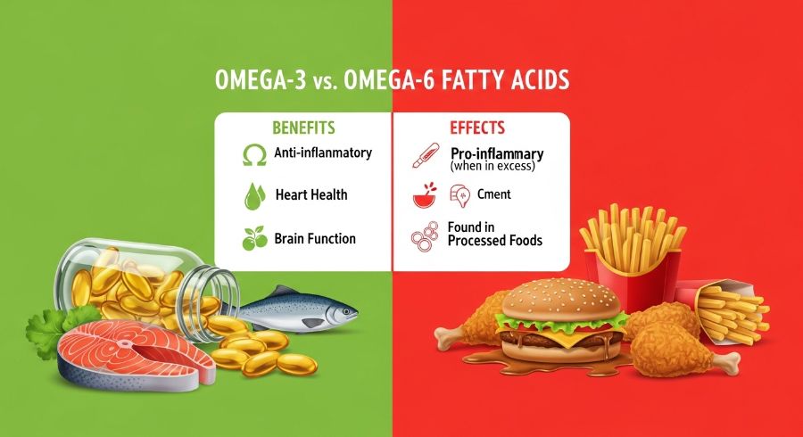 오메가3와 오메가6 지방산 식단 균형 비교 이미지