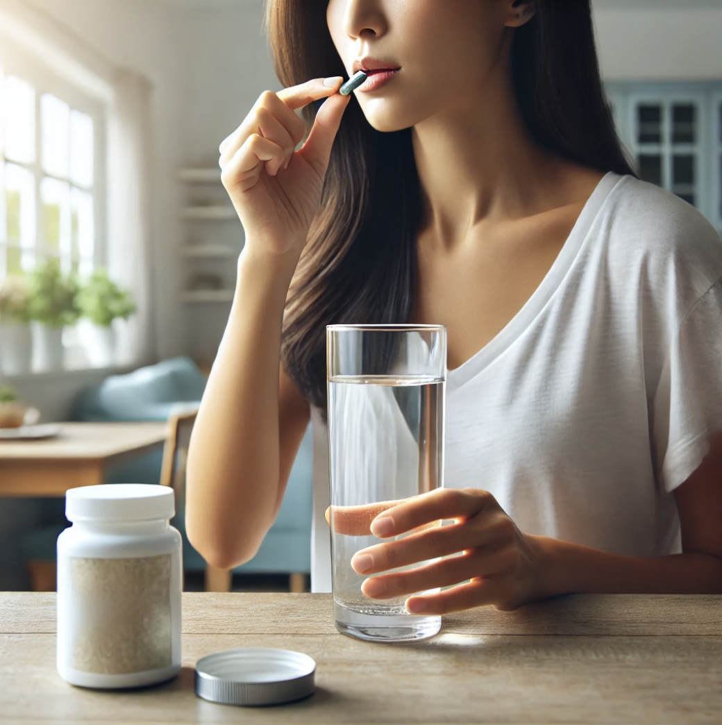 유산균먹고 있는 여성