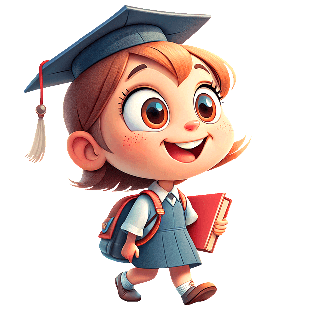 회색 치마 교복을 입고 학사모를 쓴 여중생이 가방을 매고 힘차게 걸어간다.