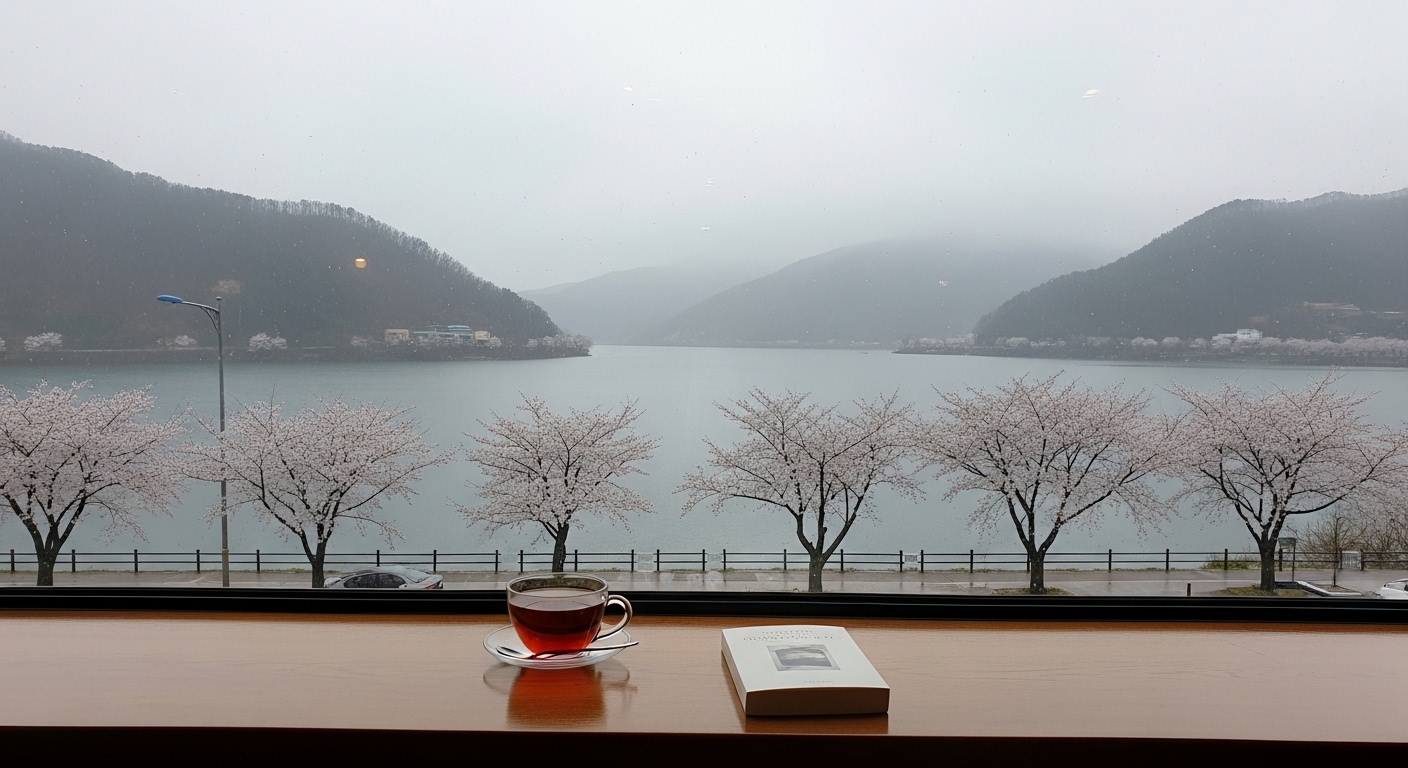 카페에서 보는 호수 전경