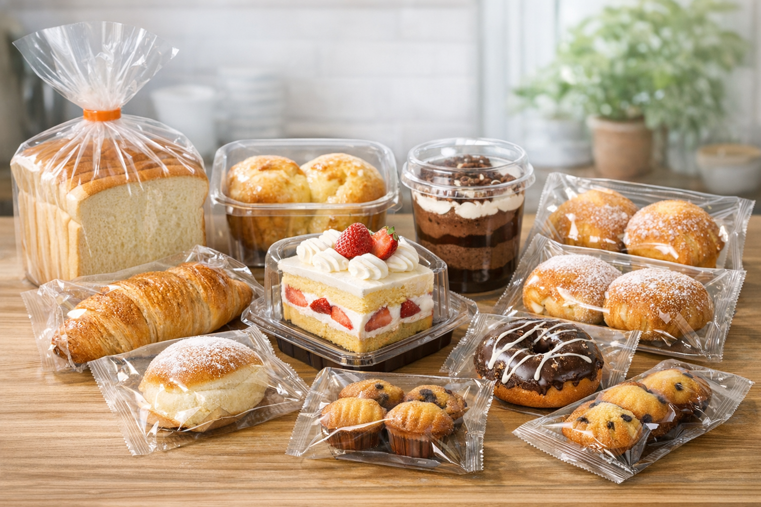 포장된 가공 빵과 디저트 이미지