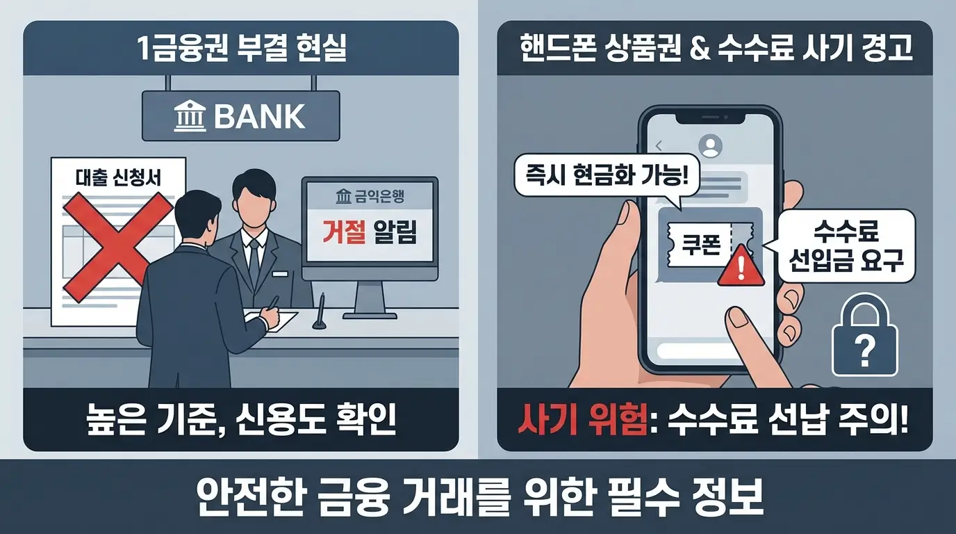 1금융권 부결 및 핸드폰 상품권 구매 현실과 수수료 사기 경고