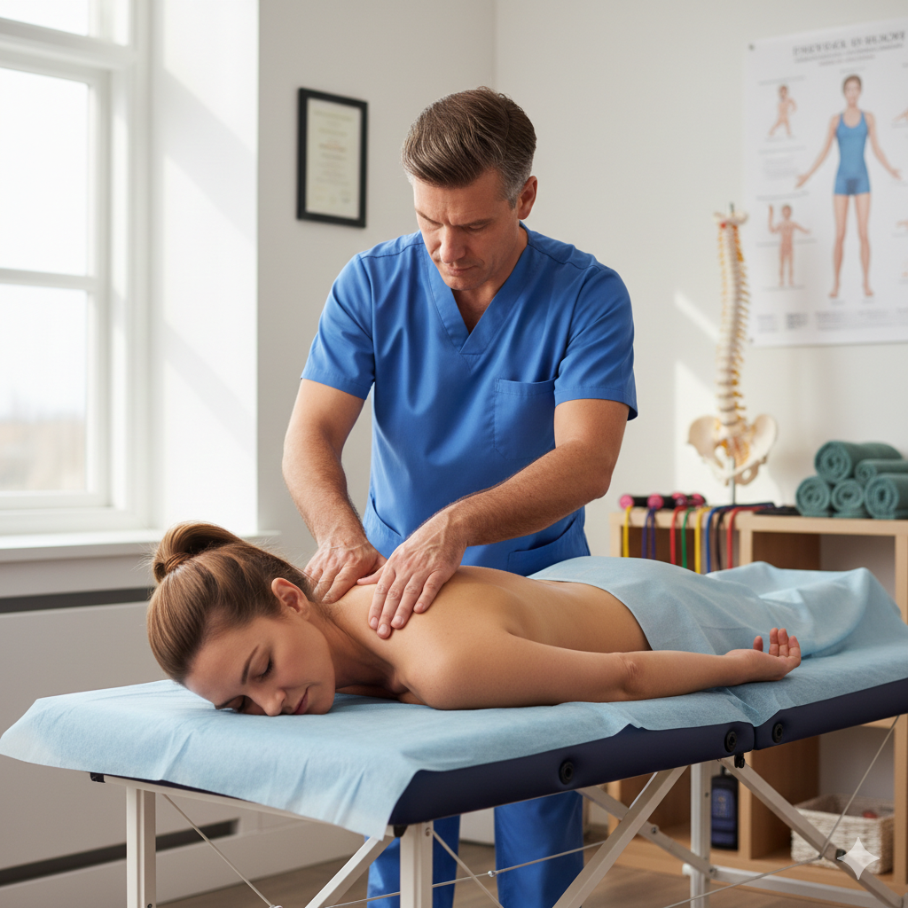 병원에서 도수 치료 하고있는 모습