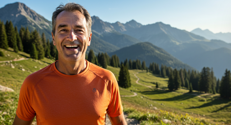 Happy person with healthy skin, enjoying outdoor activities, bright and positive atmosphere