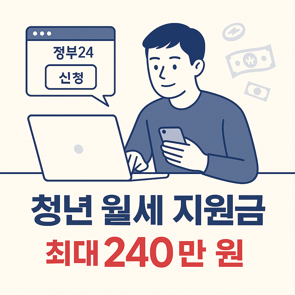 alt="2025 청년 월세지원금 안내 이미지. 최대 240만 원 지원 문구가 있는 원룸 배경 썸네일"