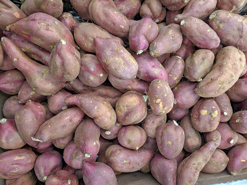 고구마가 매대에 쌓인 모습