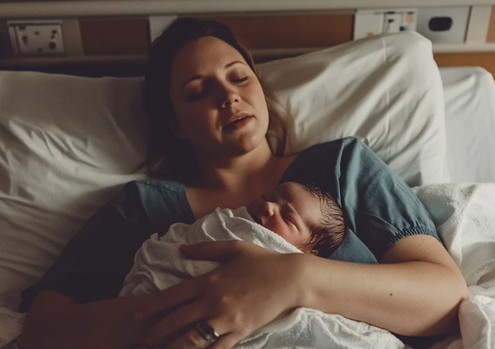 신생아안고있는 엄마모습