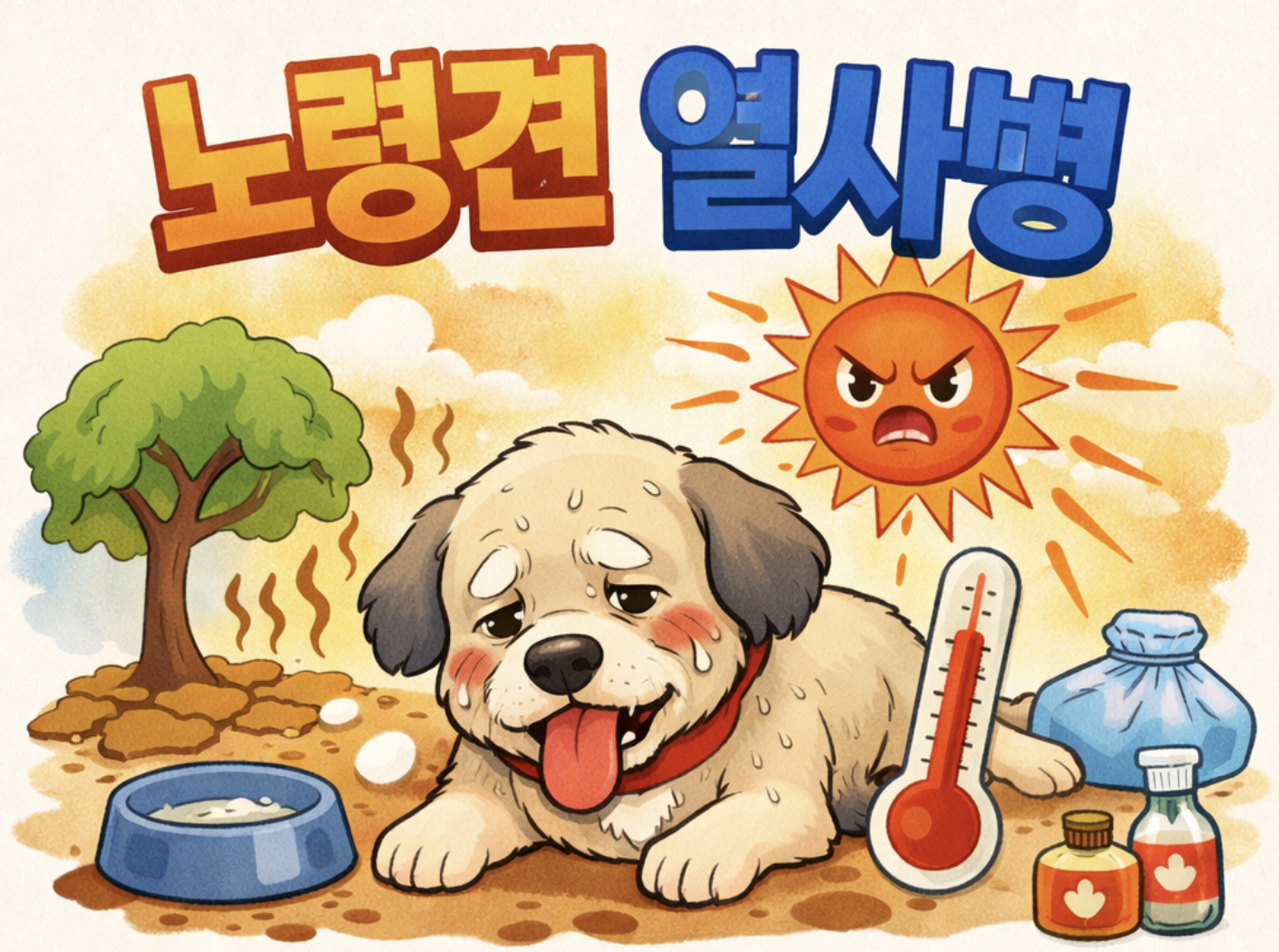 "노령견 열사병" 문구 이미지