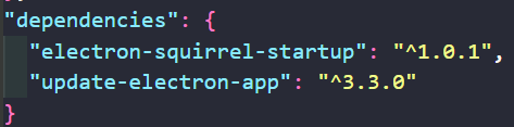 update-electron-app 설치 후 package.json 이미지