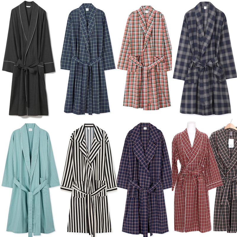 이브니에 로브가운 순면 체크 피치기모 잠옷 커플 나이트 로브 실크 실내 가운