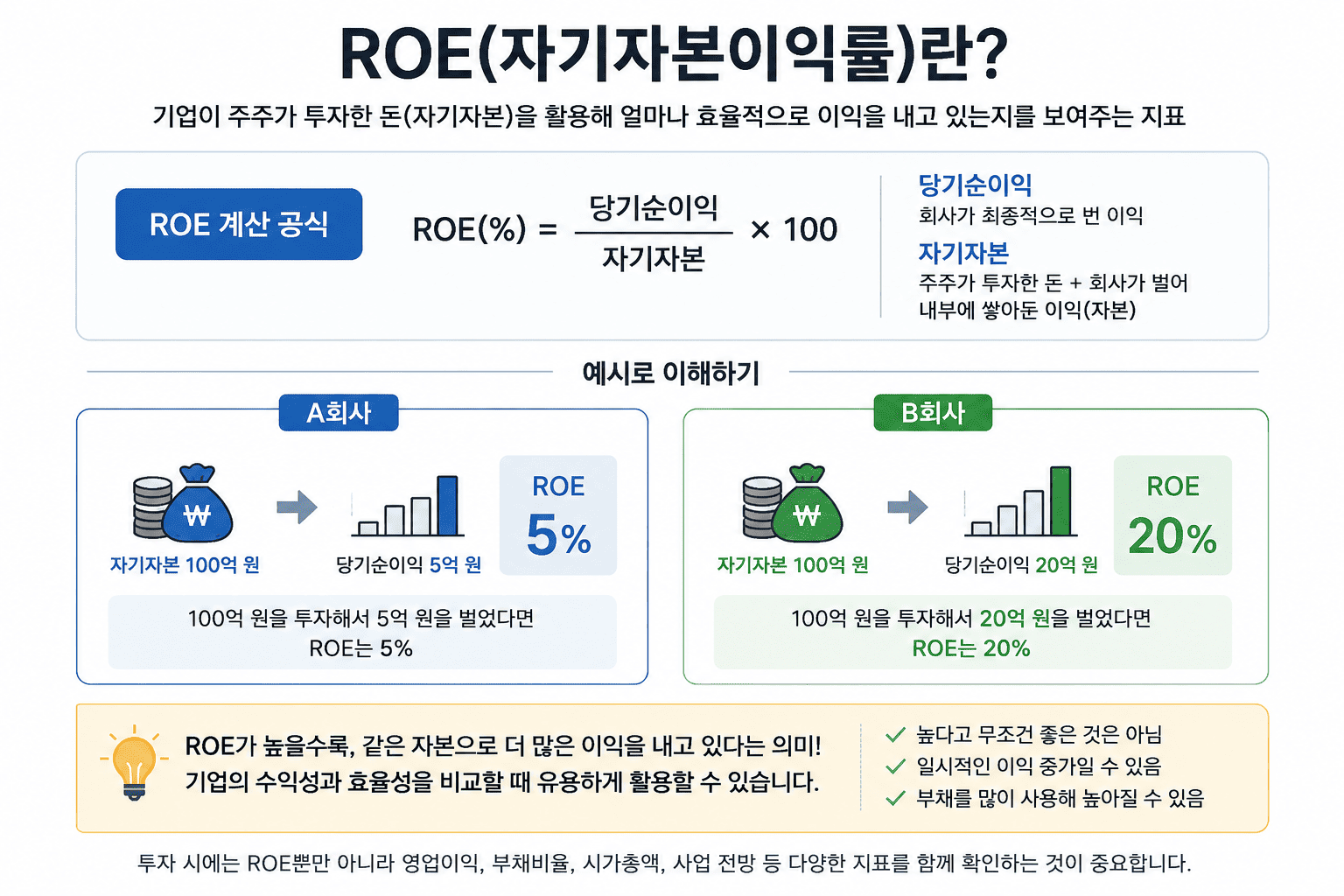 ROE(자기자본이익률) 계산 설명 인포그래픽 (AI 생성)