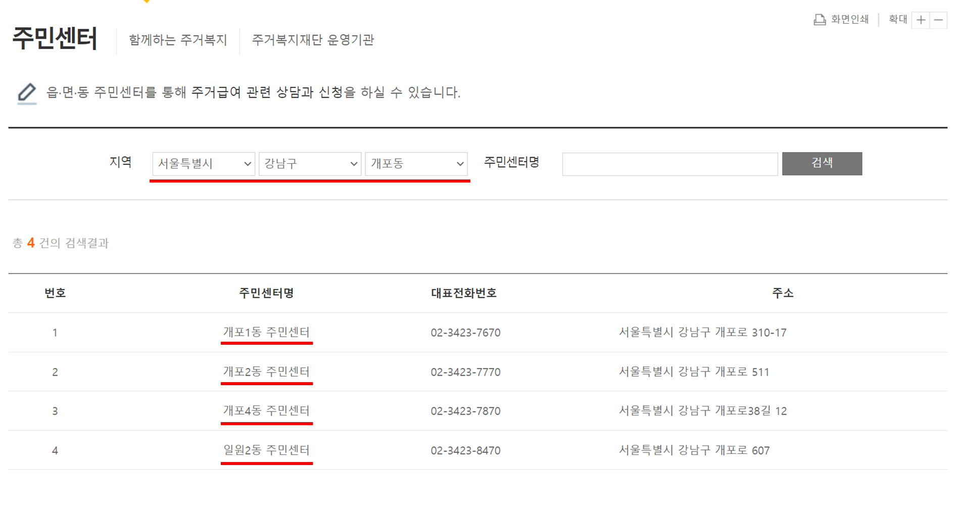 관할 주민센터 찾기 업무시간 점심시간에 대한 설명 자료입니다.