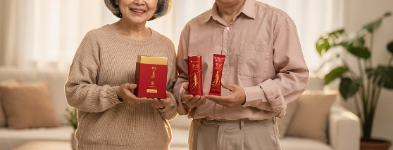 노부부가 홍삼들고있는모습