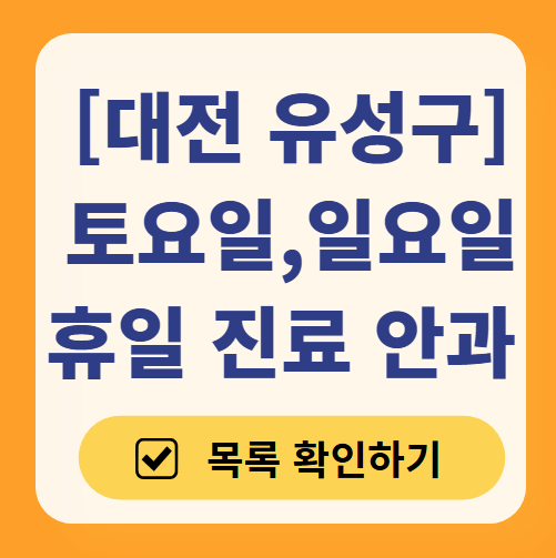 대전 유성구 일요일 문 여는 안과 리스트 ❘ 토요일, 주말, 공휴일 진료 영업 병원 목록